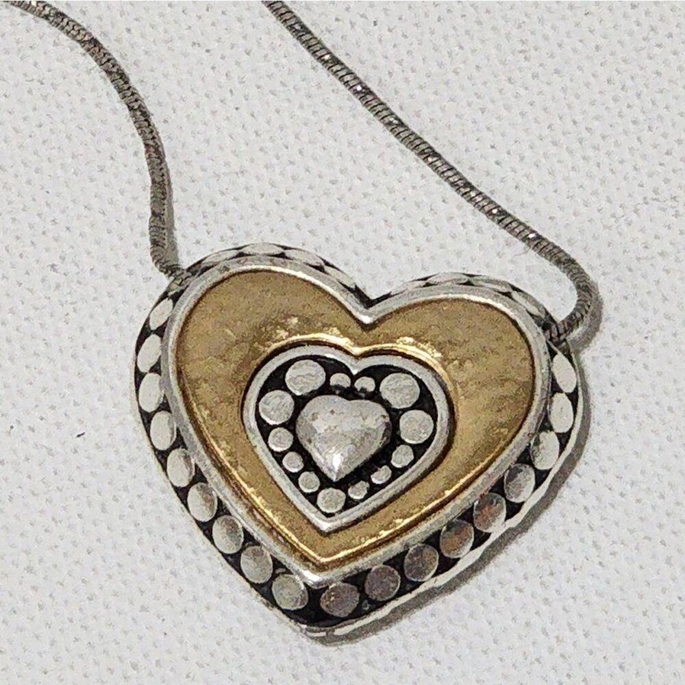 BRIGHTON mixed metals hammered gold reversible heart necklace